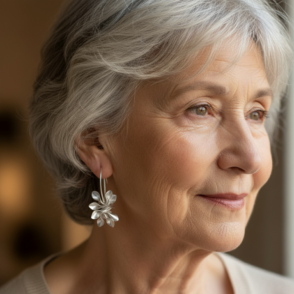 Argent Boucle d'oreille romantique pour moments spéciaux